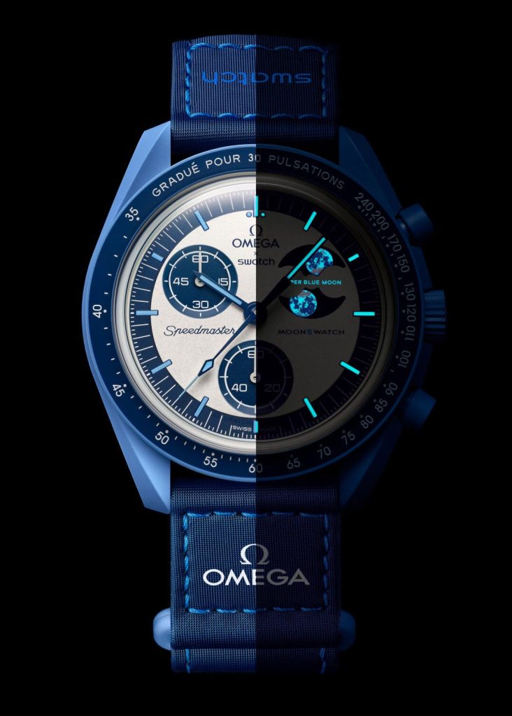 moonswatch mission to the super blue moonphase lume shot