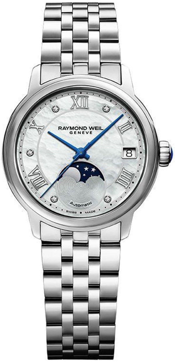 raymond weil damklocka 2139-st-00965 maestro vit/stål ø34 mm