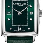 raymond weil damklocka 5925-stc-00521 toccata grön/läder 28.1x22.6