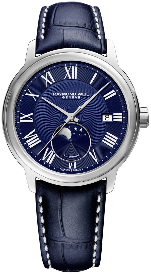 raymond weil herrklocka 2239-stc-00509 maestro blå/läder ø40 mm
