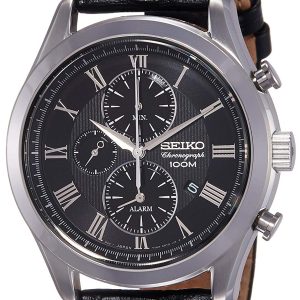 Seiko Chronograph Herrklocka SNAF71P1 Svart/Läder Ø44 mm