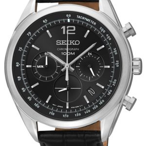 Seiko Chronograph Herrklocka SSB097P1 Svart/Läder Ø45 mm