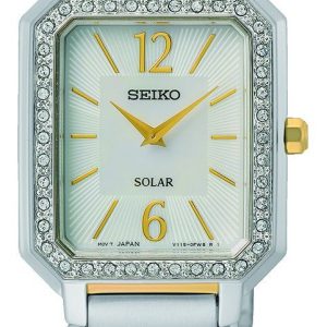 Seiko Damklocka SUP466P1 Solar Vit/Gulguldtonat stål 35x25 mm