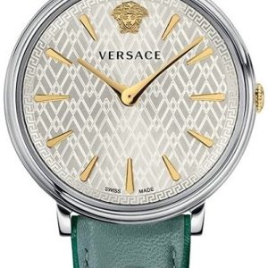 Versace Damklocka VBP010017 V Circle Silverfärgad/Läder Ø38 mm