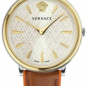 Versace Damklocka VBP070017 V Circle Silverfärgad/Läder Ø38 mm