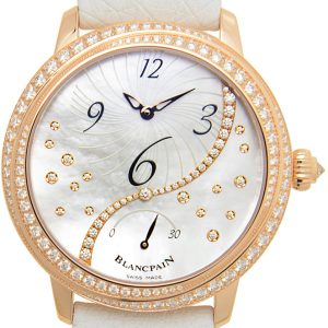 Blancpain Damklocka 3650A-3754-58B Heure Decentree Vit/Läder Ø36.8