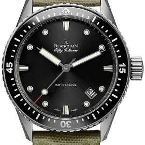 Blancpain Herrklocka 5000-1230-K52A Fifty Fathoms Svart/Läder Ø43 mm