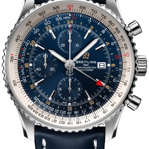 Breitling Herrklocka A24322121C2X2 Navitimer Gmt Blå/Läder Ø46 mm