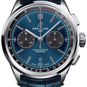 Breitling Herrklocka AB0118A61C1P1 Premier Chronograph 42 Blå/Läder