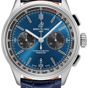 Breitling Herrklocka AB0118A61C1P2 Premier Chronograph 42 Blå/Läder