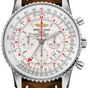 Breitling Herrklocka AB0441211G1X1 Navitimer Gmt Silverfärgad/Läder