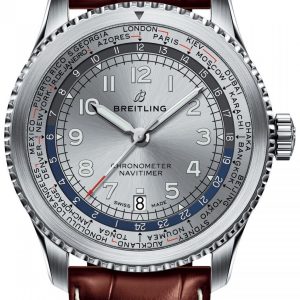 Breitling Herrklocka AB3521U01G1P1 Navitimer Gmt Silverfärgad/Läder