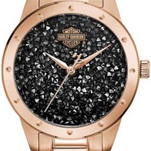 Bulova Damklocka 77L108 Harley-Davidson Svart/Roséguldstonat stål