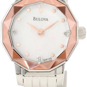 Bulova Damklocka 96P130 Diamond Vit/Stål Ø23 mm