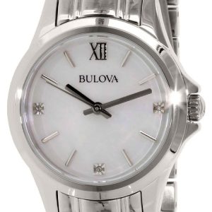 Bulova Damklocka 96P152 Diamond Vit/Stål Ø30 mm