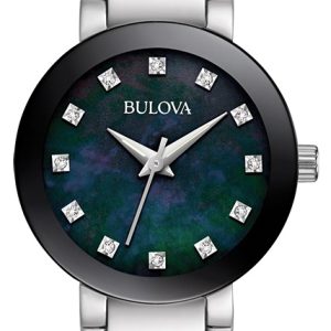 Bulova Damklocka 96P172 Diamond Svart/Stål Ø26 mm