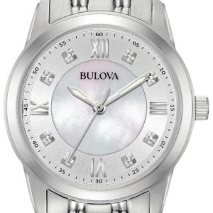 Bulova Damklocka 96P179 Diamond Vit/Stål Ø30 mm