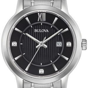 Bulova Damklocka 96P185 Diamond Svart/Stål Ø32 mm