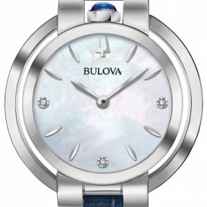 Bulova Damklocka 96P196 Diamond Vit/Läder Ø35 mm