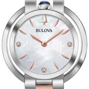 Bulova Damklocka 96P197 Diamond Vit/Läder Ø35 mm