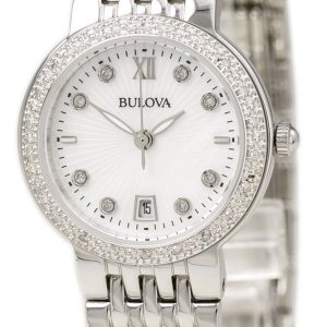 Bulova Damklocka 96R203 Diamond Vit/Stål Ø26 mm