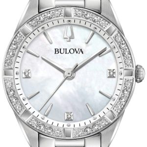 Bulova Damklocka 96R228 Diamond Vit/Stål Ø33 mm