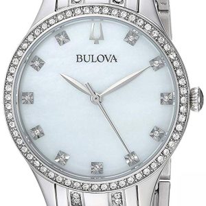 Bulova Damklocka 96X145 Crystal Vit/Stål Ø32 mm