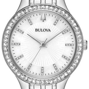 Bulova Damklocka 96X146 Crystal Vit/Stål Ø32 mm