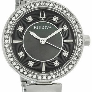 Bulova Damklocka 96X152 Crystal Svart/Stål Ø30 mm