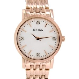 Bulova Damklocka 97P106 Diamond Vit/Roséguldstonat stål Ø27 mm