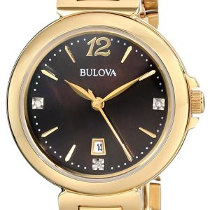 Bulova Damklocka 97P107 Diamond Brun/Gulguldtonat stål Ø30 mm