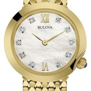 Bulova Damklocka 97P114 Diamond Vit/Gulguldtonat stål Ø28 mm