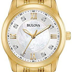 Bulova Damklocka 97P118 Diamond Vit/Gulguldtonat stål Ø30 mm