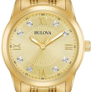 Bulova Damklocka 97P119 Diamond Gulguldstonad/Gulguldtonat stål Ø30