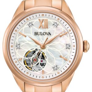 Bulova Damklocka 97P121 Vit/Roséguldstonat stål Ø34 mm