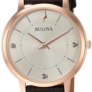 Bulova Damklocka 97P122 Diamond Champagnefärgad/Läder Ø36 mm