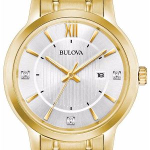 Bulova Damklocka 97P127 Diamond Silverfärgad/Gulguldtonat stål Ø32