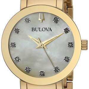 Bulova Damklocka 97P133 Vit/Gulguldtonat stål Ø30 mm