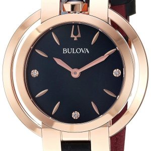 Bulova Damklocka 97P139 Diamond Svart/Läder Ø35 mm