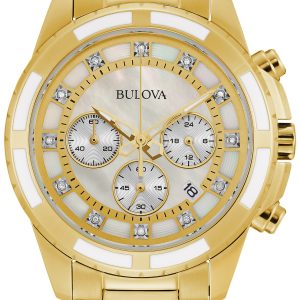 Bulova Damklocka 97P146 Diamond Vit/Gulguldtonat stål Ø36 mm