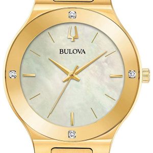 Bulova Damklocka 97R102 Diamond Vit/Gulguldtonat stål Ø32 mm