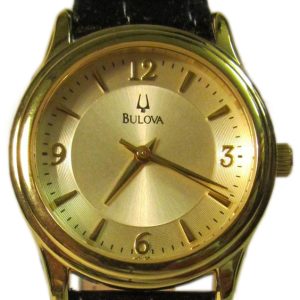 Bulova Damklocka 97V25 Gulguldstonad/Läder Ø30 mm