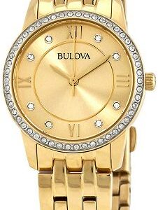 Bulova Damklocka 97X104 Crystal Gulguldstonad/Gulguldtonat stål Ø27