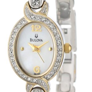 Bulova Damklocka 98L005 Crystal Vit/Gulguldtonat stål Ø17 mm