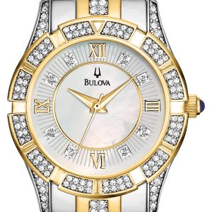 Bulova Damklocka 98L135 Crystal Vit/Gulguldtonat stål Ø30 mm