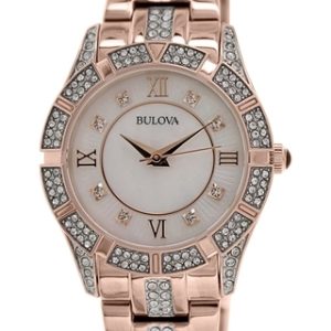 Bulova Damklocka 98L197 Vit/Roséguldstonat stål Ø30.5 mm