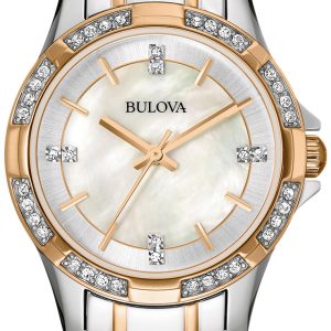 Bulova Damklocka 98L203 Crystal Silverfärgad/Roséguldstonat stål