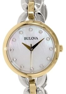 Bulova Damklocka 98L208 Crystal Vit/Gulguldtonat stål Ø28 mm