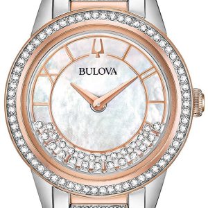 Bulova Damklocka 98L246 Crystal Vit/Roséguldstonat stål Ø32.5 mm