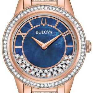 Bulova Damklocka 98L247 Crystal Blå/Roséguldstonat stål Ø33 mm